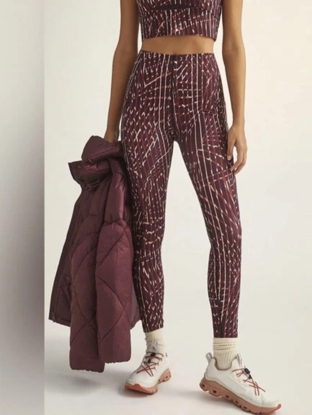 Sweaty Betty Power Pocket High Waist Burgundy Red Fan 7/8 Leggings Size 4-6